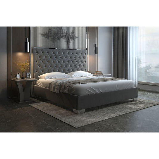 Lucille 78" King Bed in Grey and Silver