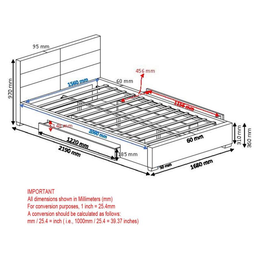 Emilio 60" Queen Platform Bed W/Drawer in Charcoal