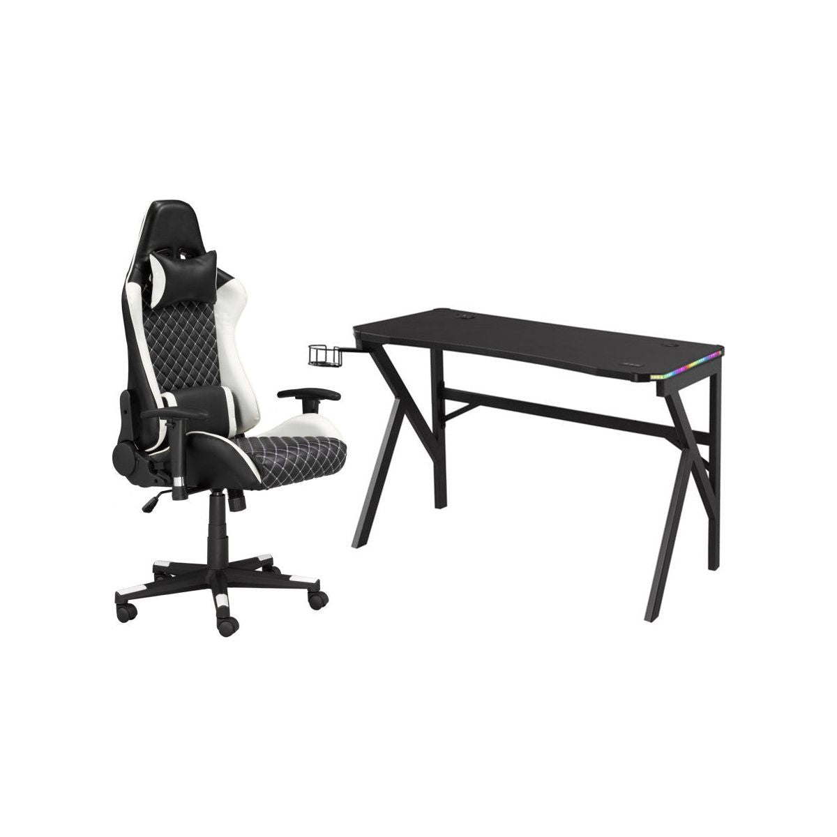 Justin Gaming Desk & Chair Set, White/Black