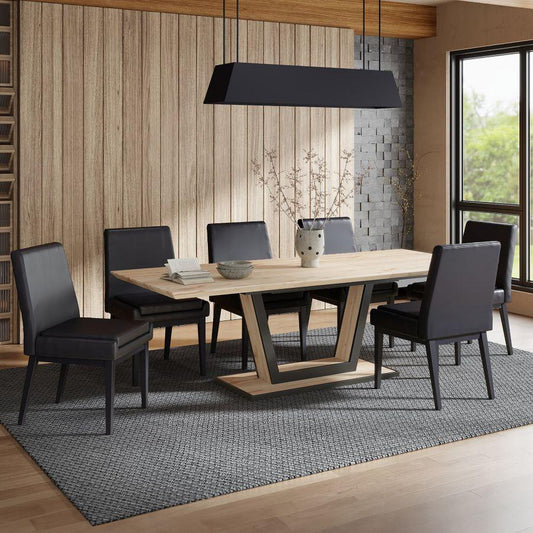 Forna/Cortez 7pc Dining Set in Natural Table with Black Chair