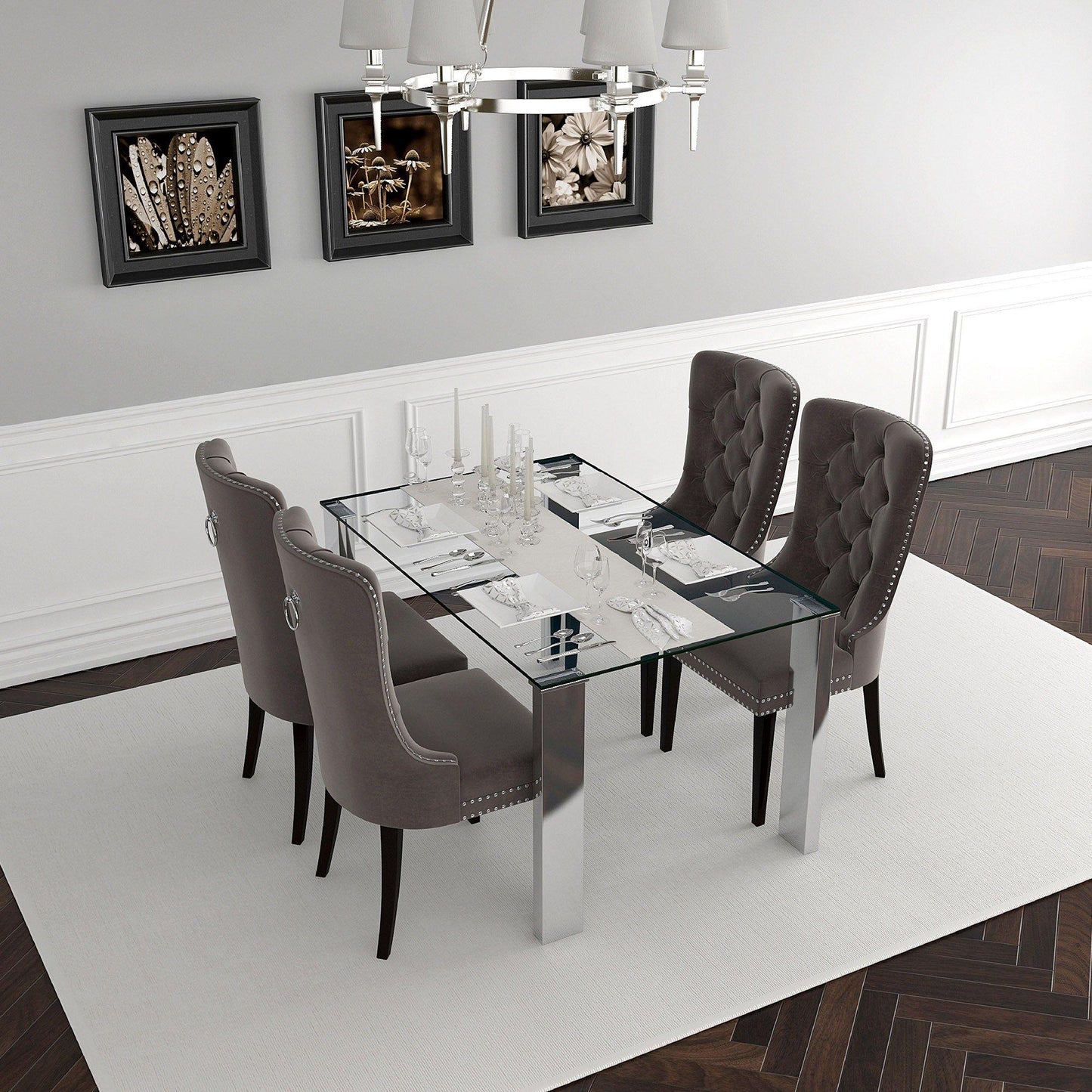 Frankfurt/Rizzo 5pc Dining Set in Chrome with Grey Chair