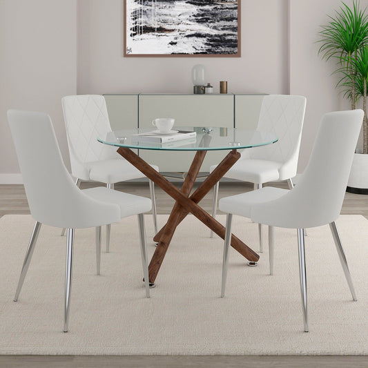 Rocca/Devo 5pc Dining Set in Walnut with White Chair