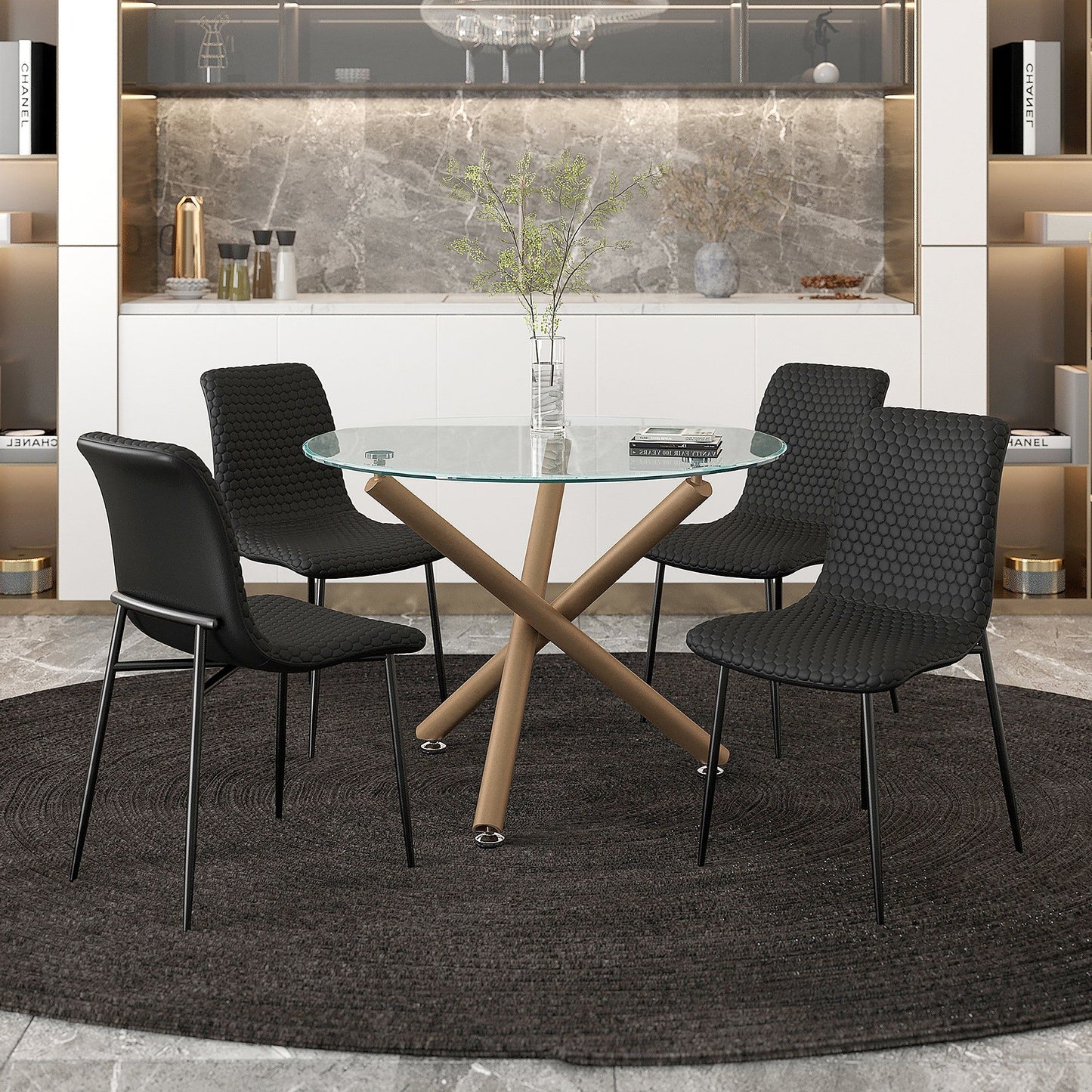 Carmilla/Brixx 5pc Dining Set in Aged Gold with Black chair