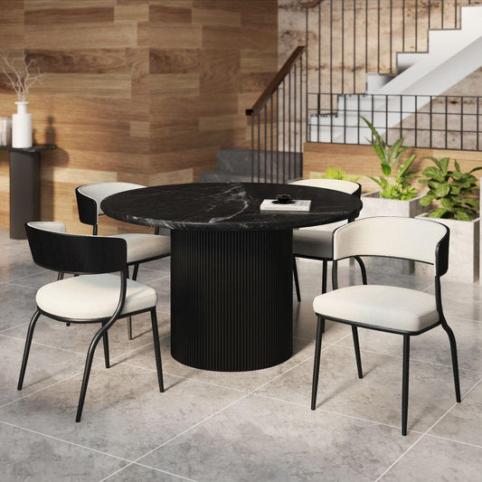 Jilsa/Kazan 5pc Dining Set - Black Table with Ivory & Black Chair