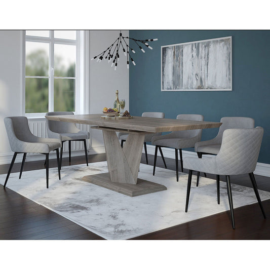 Eclipse/Bianca 7pc Dining Set in Oak with Black & Grey Chair