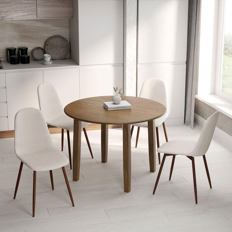 Conrad/Lyna 5pc Dining Set in Walnut with Beige Chair