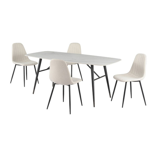 Owen 5-piece Dining Set - White/beige