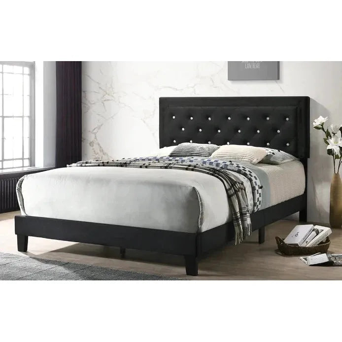 Kim Tufted Bed - Black Velvet