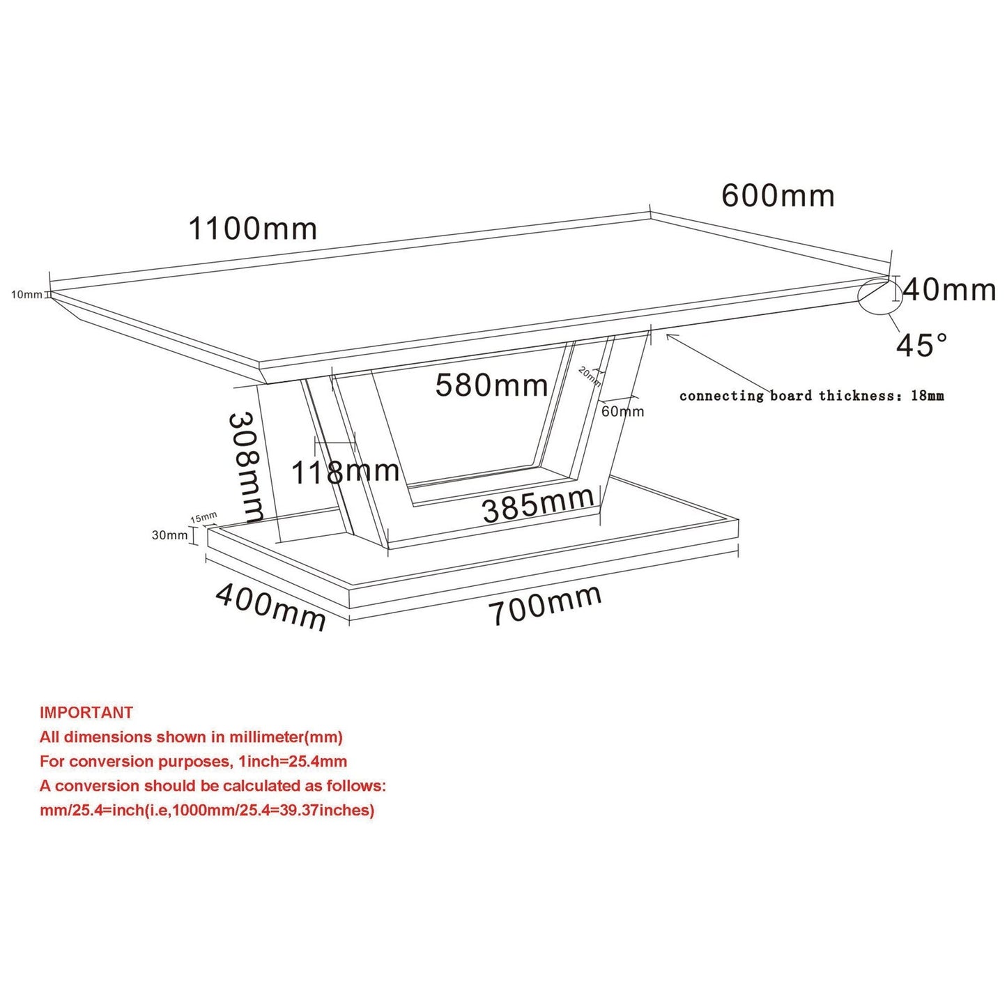 Forna Rectangular Coffee Table in Natural and Black