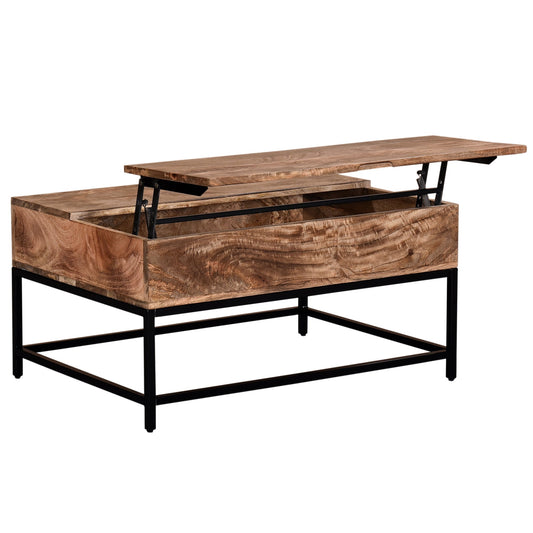 Ojas Lift-Top Coffee Table in Natural Burnt and Black