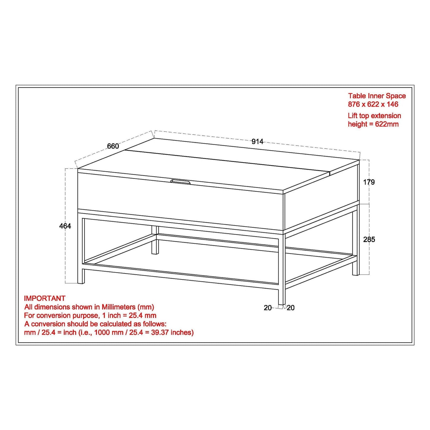 Ojas Lift-Top Coffee Table in Natural Burnt and Black