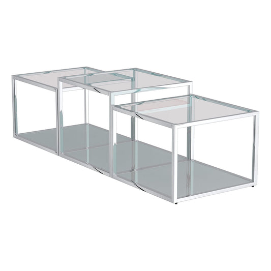 Casini 3pc Multi-Tier Coffee Table Set in Silver