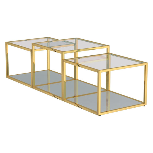 Casini 3pc Multi-Tier Coffee Table Set in Gold