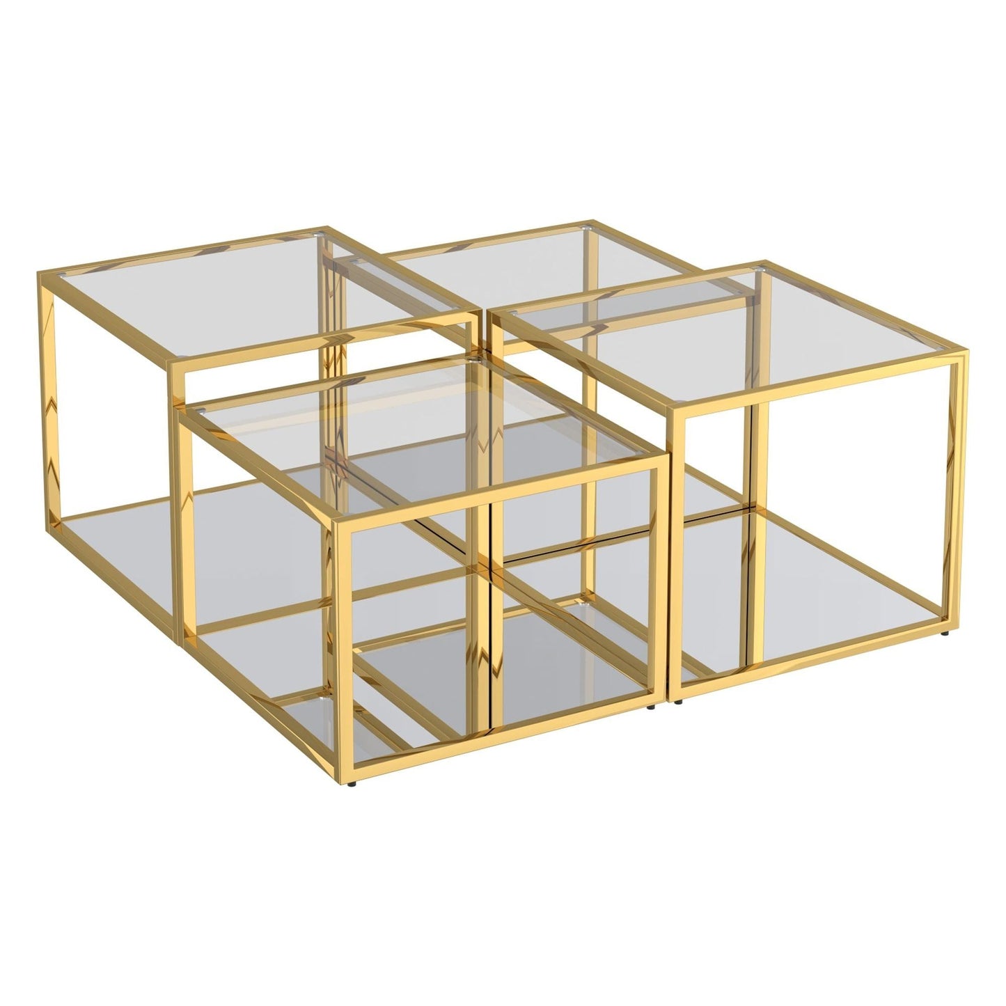 Casini 4pc Multi-Tier Coffee Table Set in Gold