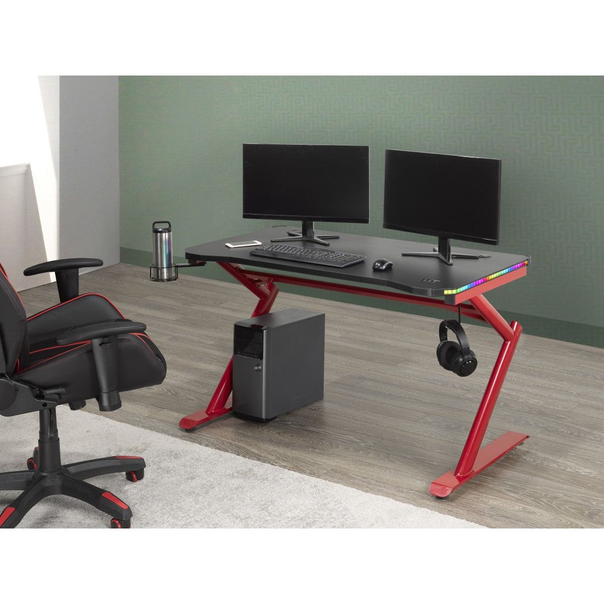 Justin Gaming Desk & Chair Set, Black/Red