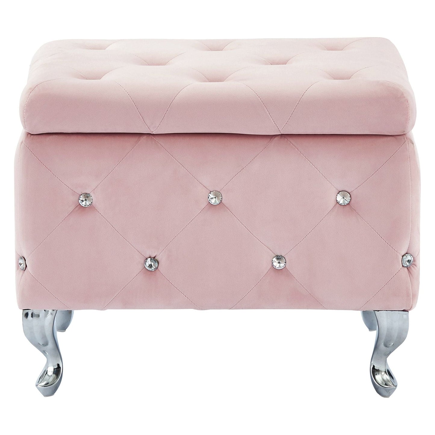 Monique Square Storage Ottoman in Blush Pink and Chrome