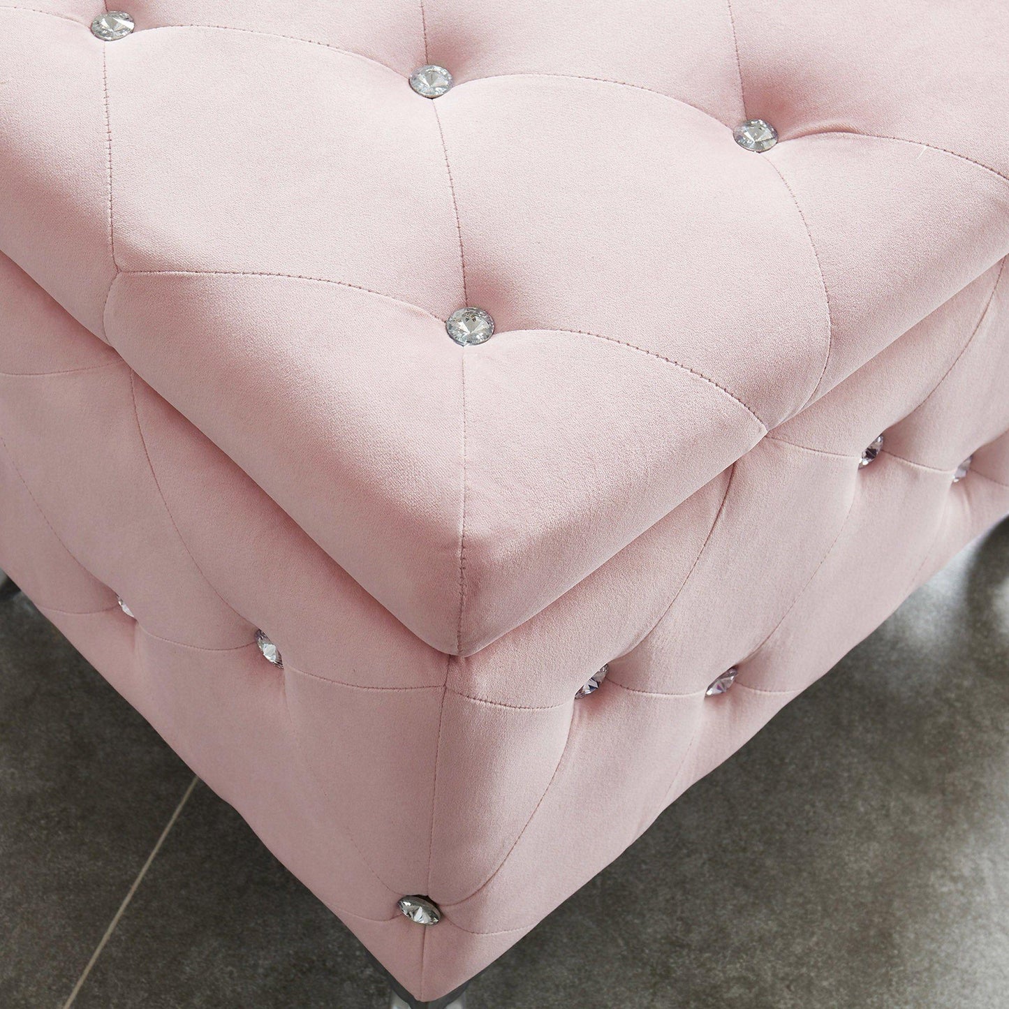 Monique Square Storage Ottoman in Blush Pink and Chrome