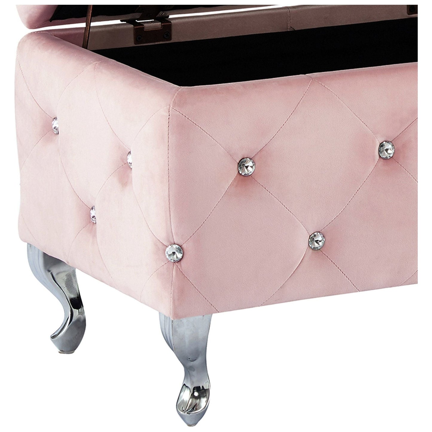 Monique Square Storage Ottoman in Blush Pink and Chrome