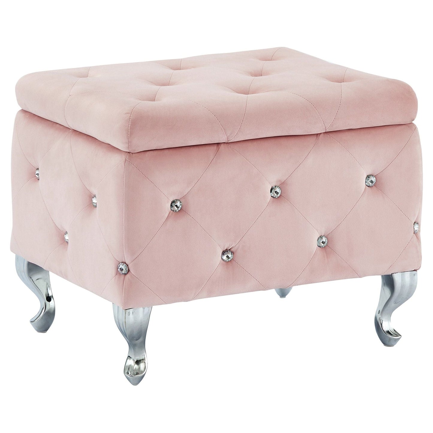 Monique Square Storage Ottoman in Blush Pink and Chrome