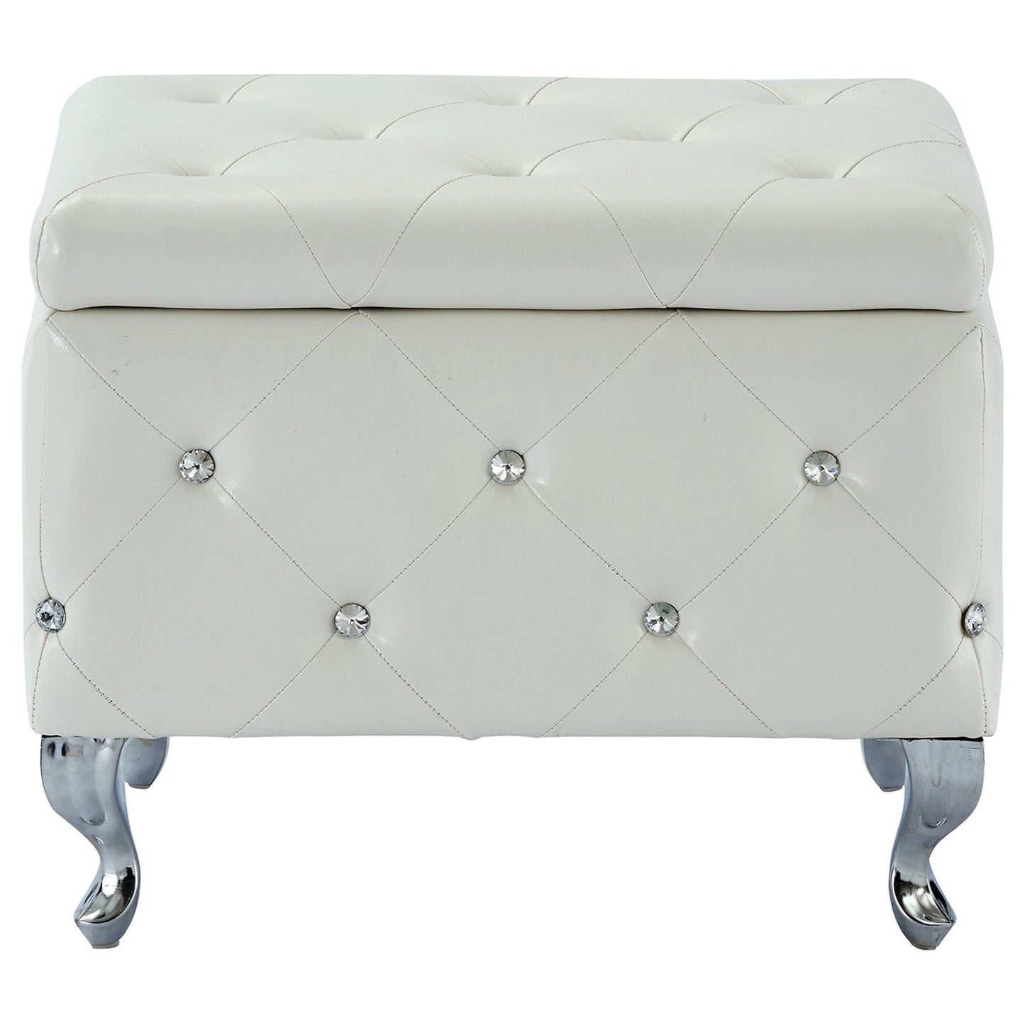 Monique Square Storage Ottoman in White and Chrome