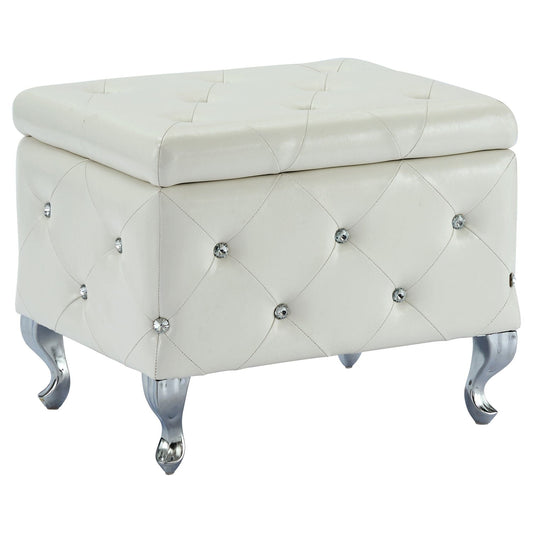 Monique Square Storage Ottoman in White and Chrome