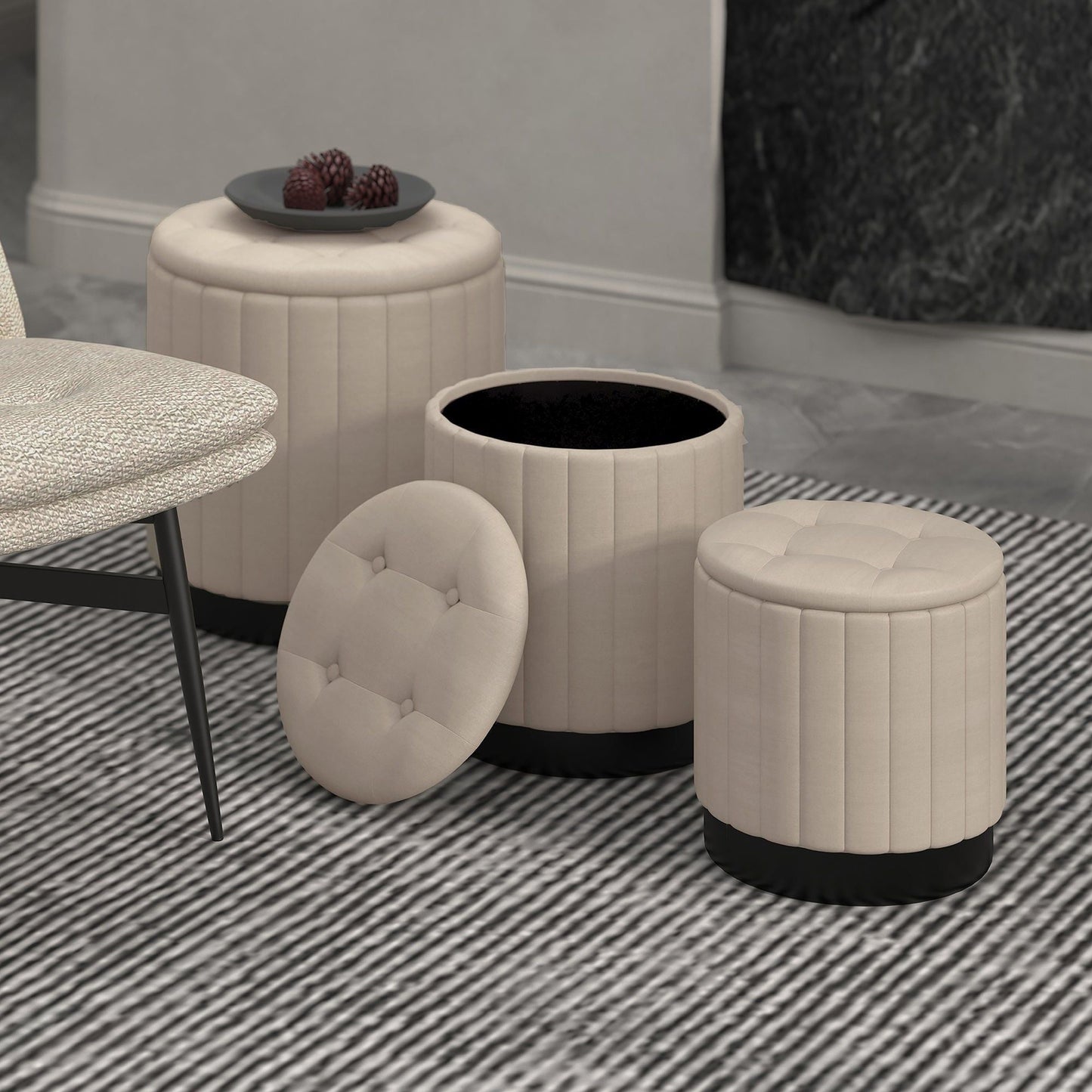 Lexi 3pc Round Storage Ottoman Set