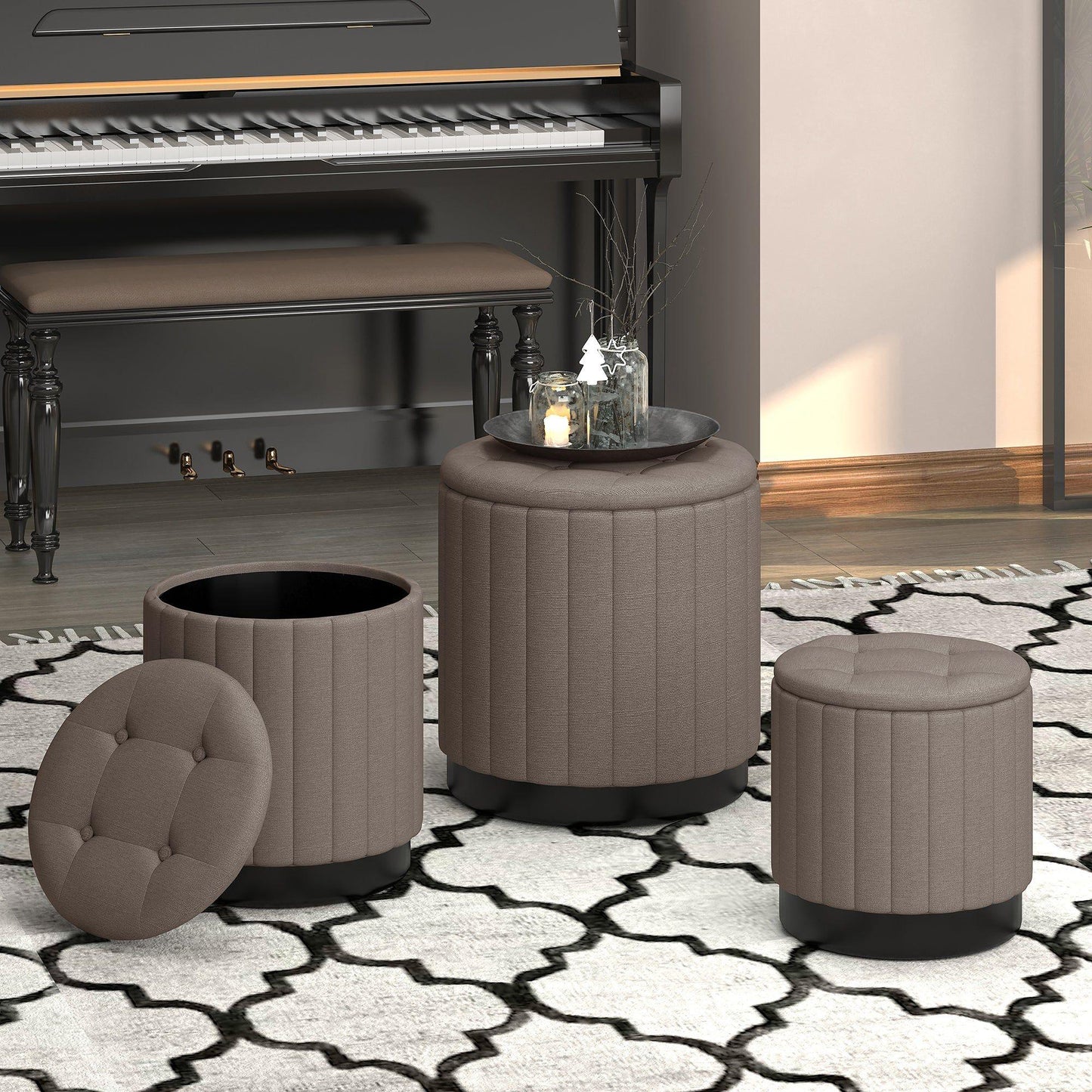 Lexi 3pc Round Storage Ottoman Set