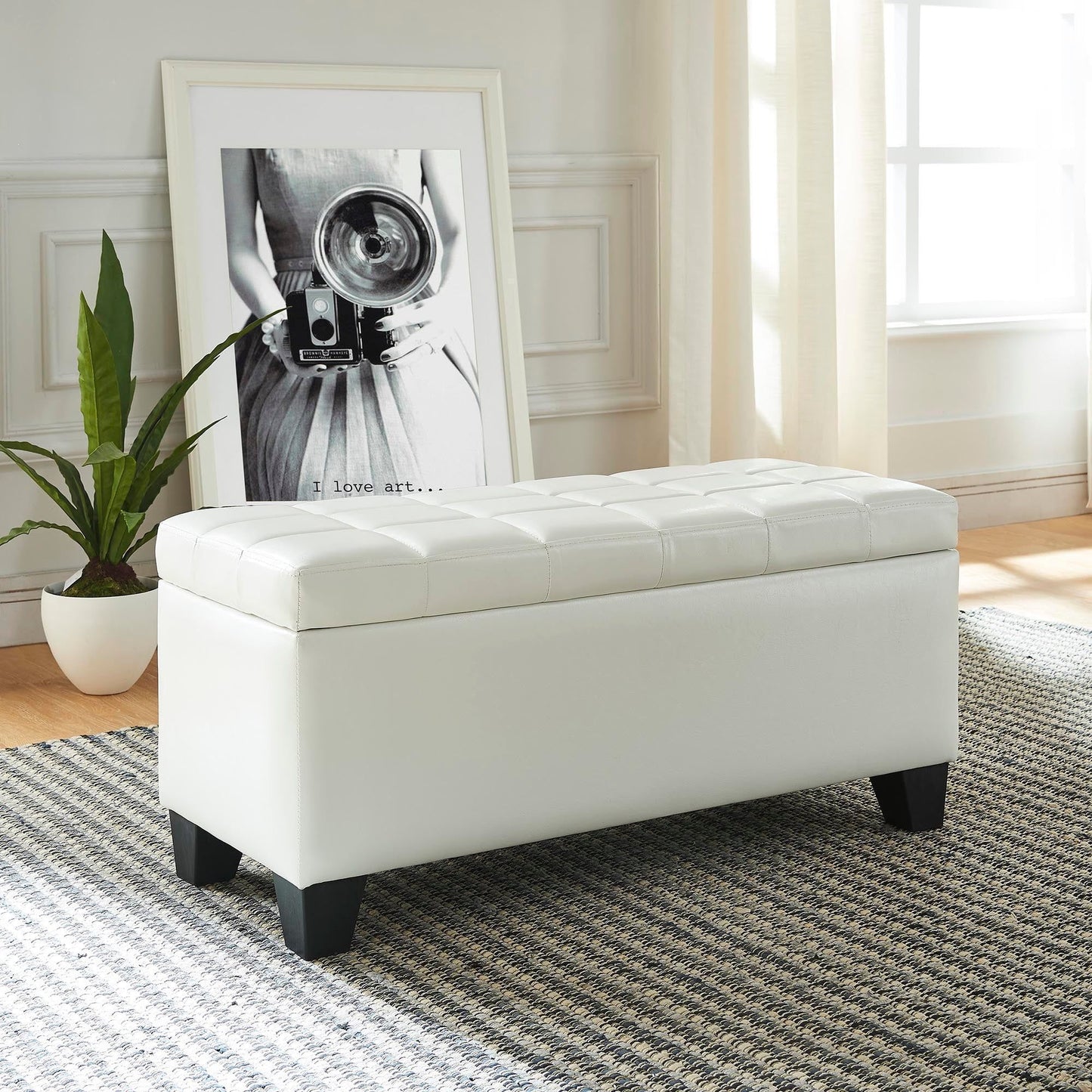 Winston Rectangular Storage Ottoman Bench in White