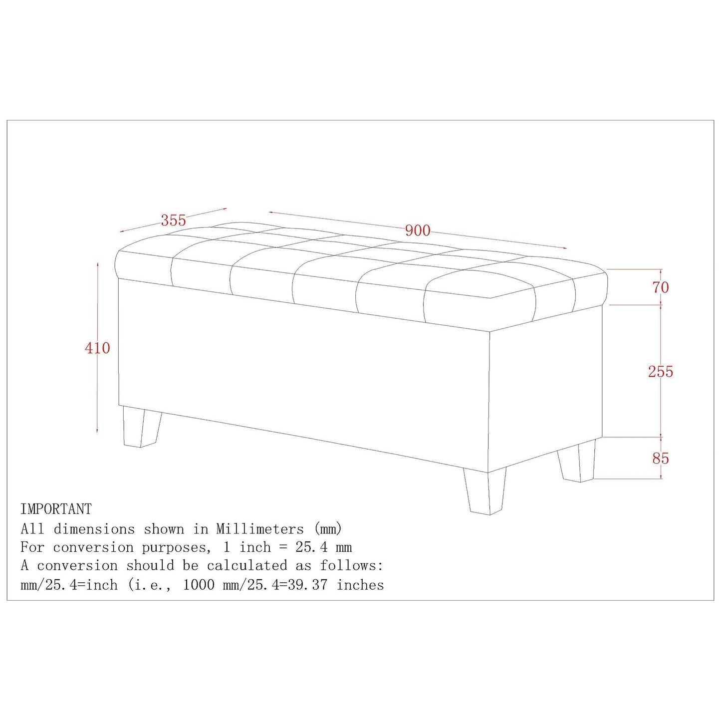 Winston Rectangular Storage Ottoman Bench in White