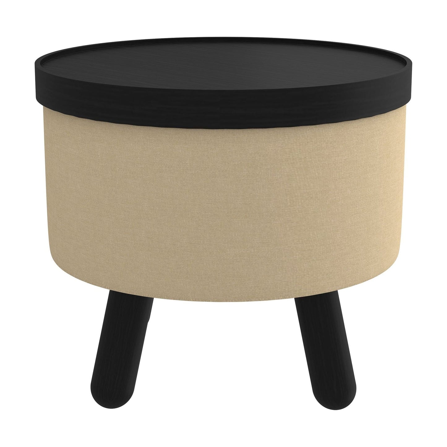 Betsy Round Storage Ottoman with Tray in Beige and Black