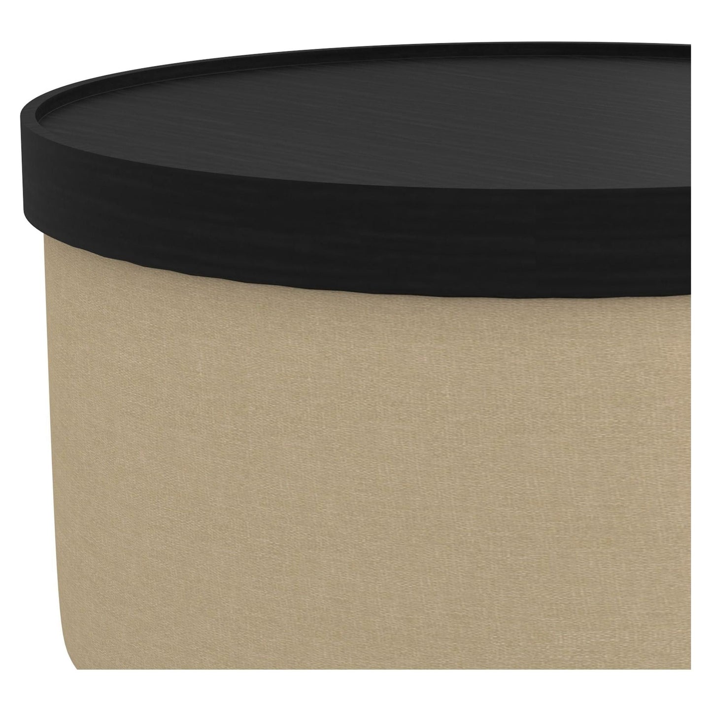 Betsy Round Storage Ottoman with Tray in Beige and Black