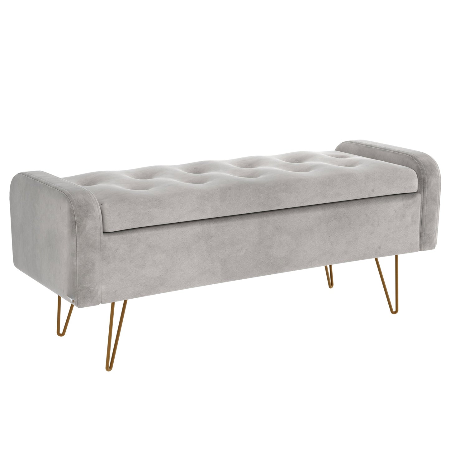 Sabel Storage Ottoman/Bench in Grey and Aged Gold