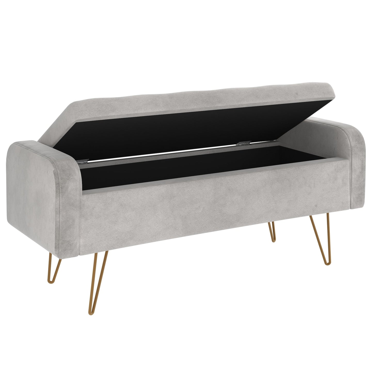 Sabel Storage Ottoman/Bench in Grey and Aged Gold