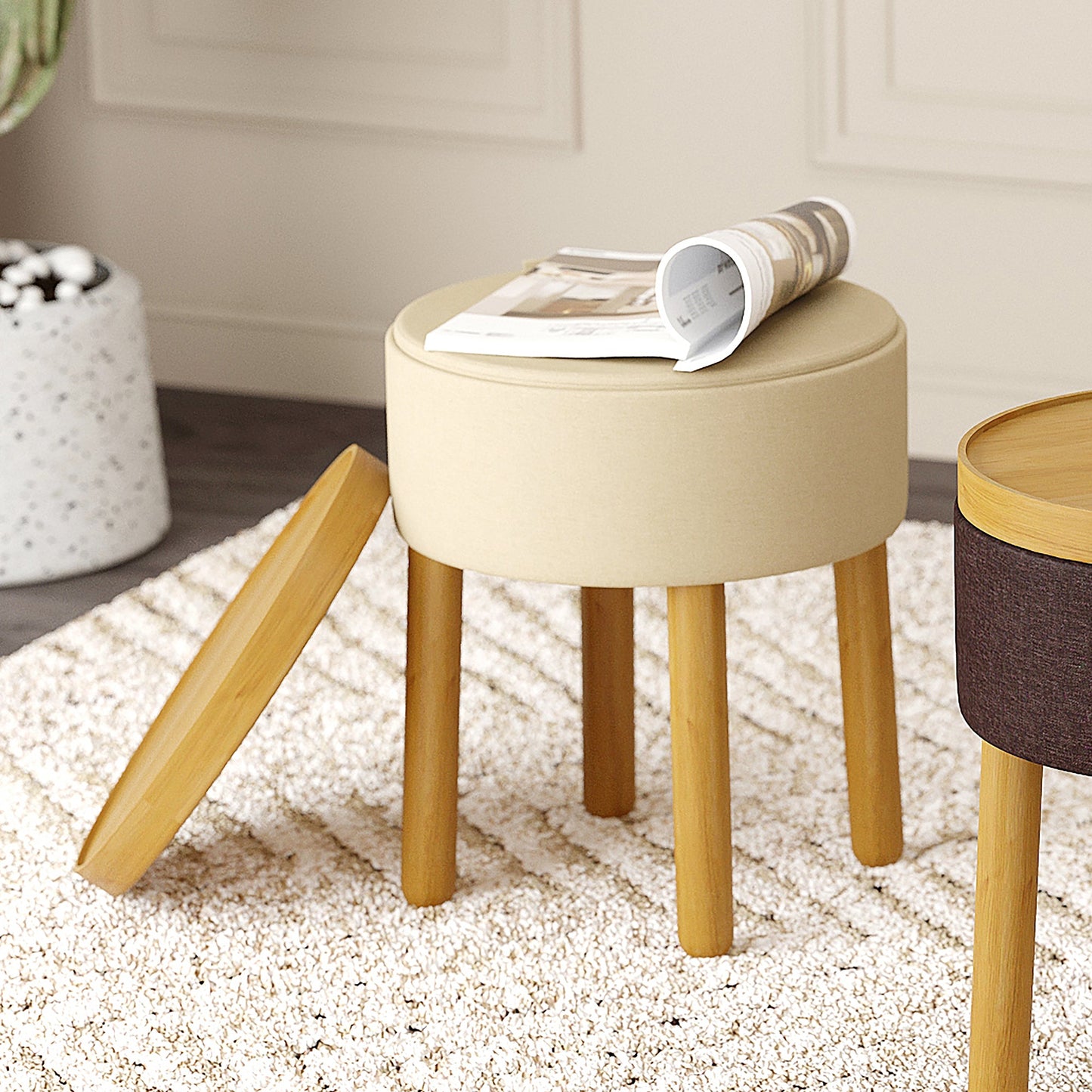 Polly Round Storage Ottoman with Tray