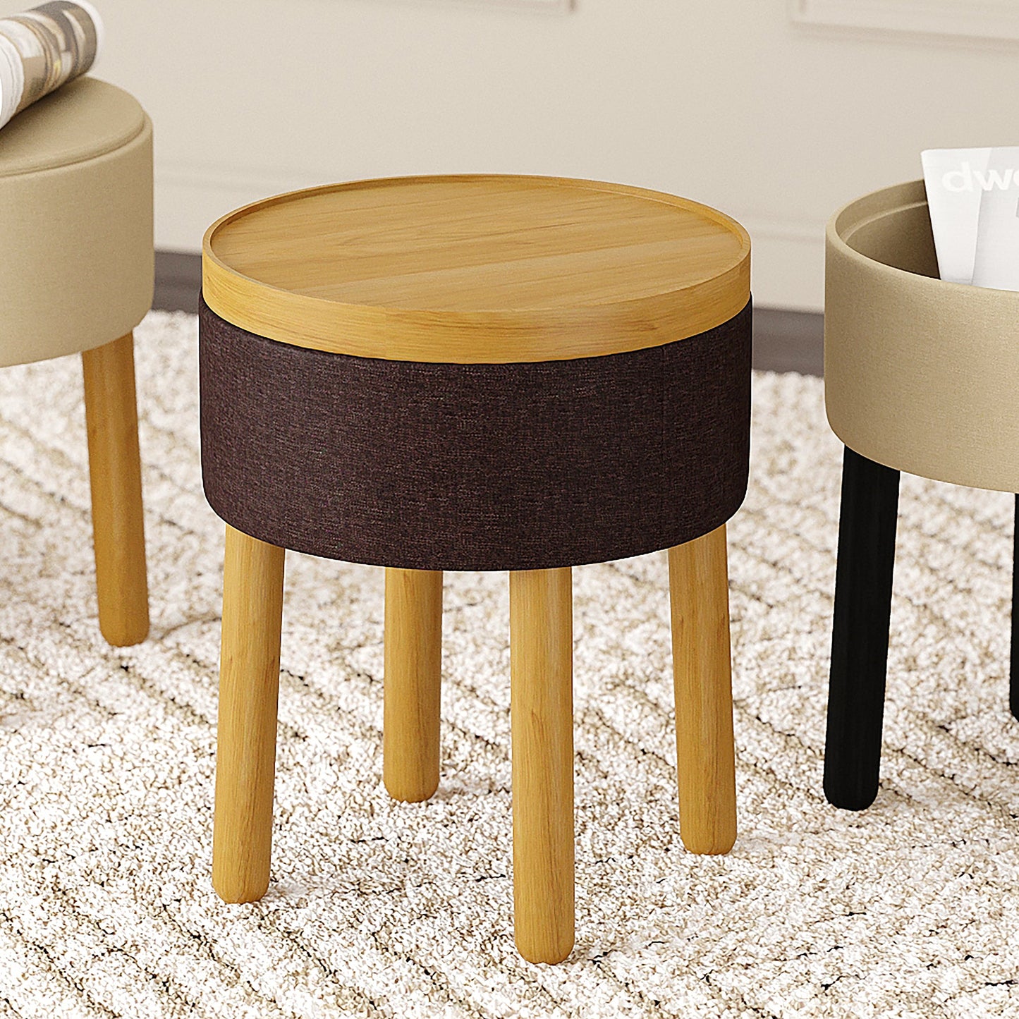 Polly Round Storage Ottoman with Tray