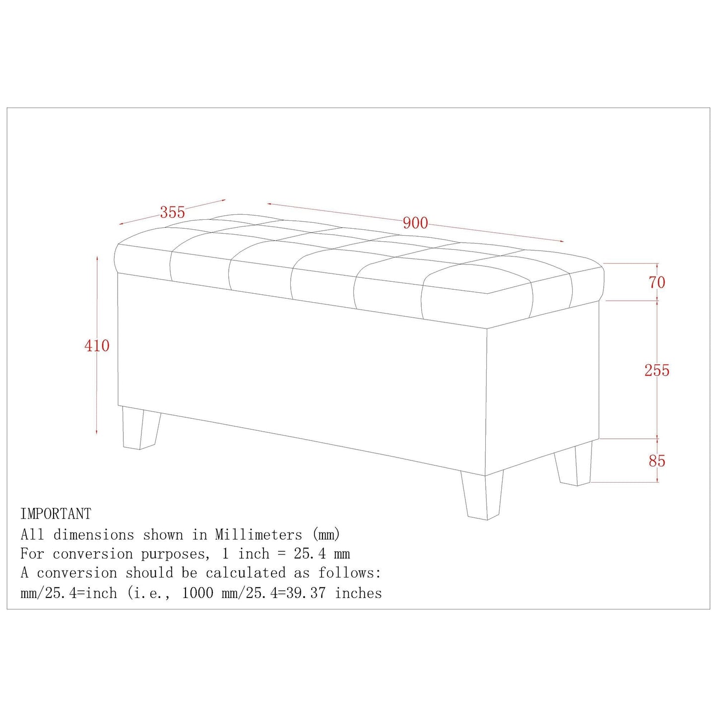 Lila Rectangular Storage Ottoman Bench