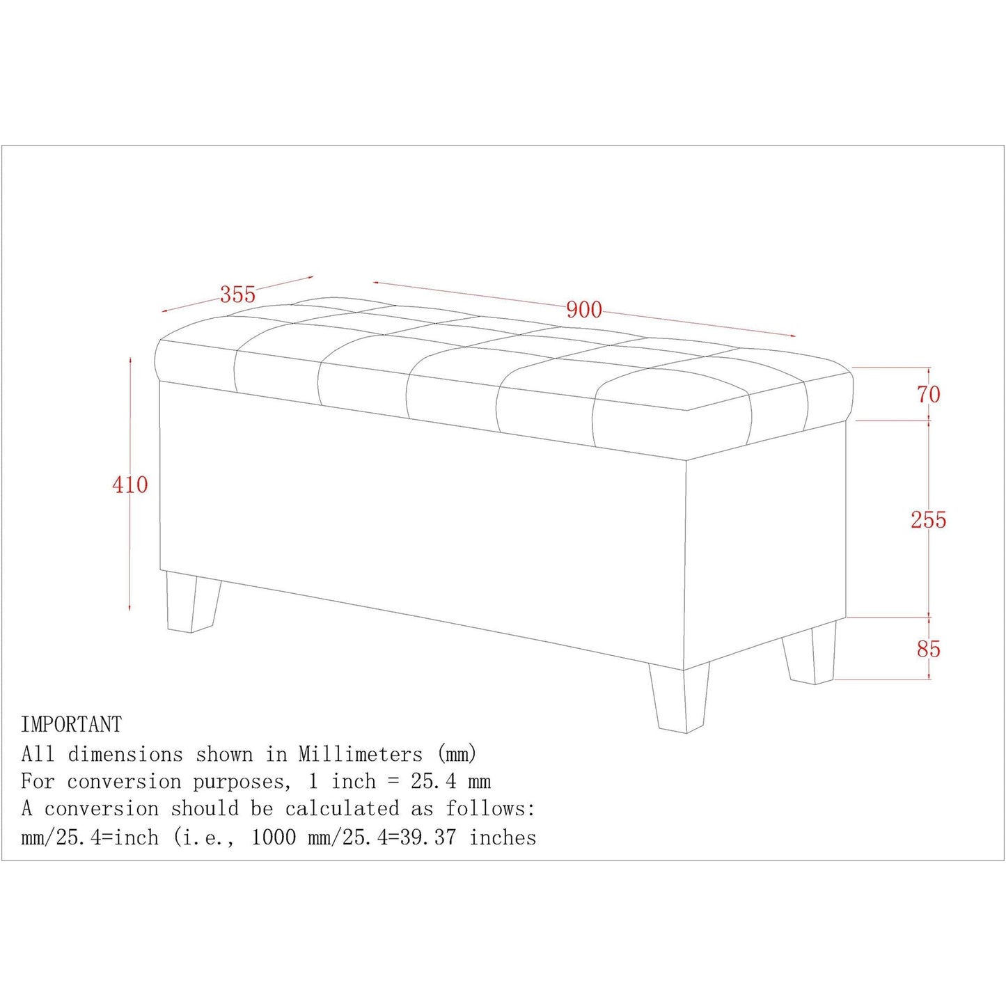 Lila Rectangular Storage Ottoman Bench