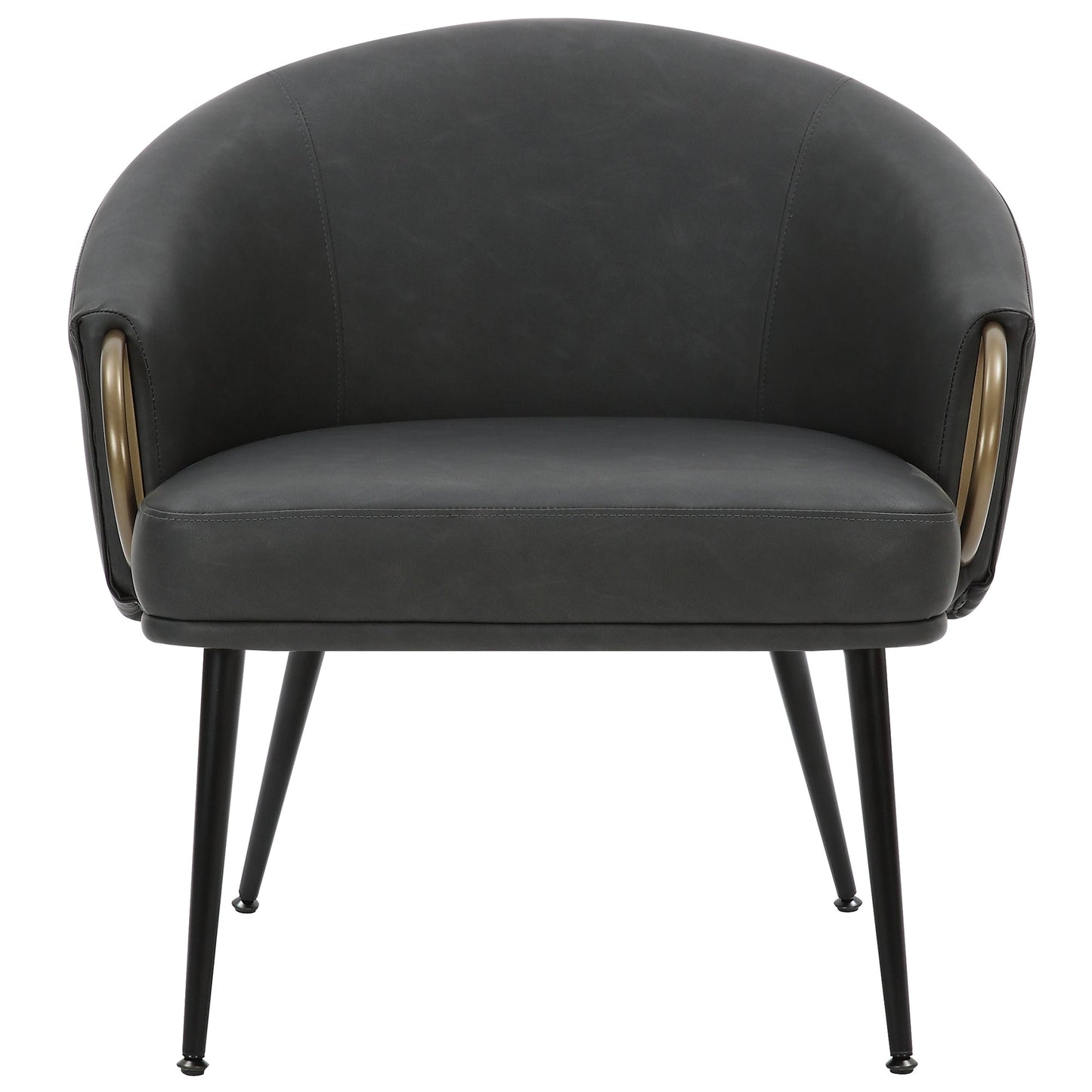 Zita Accent Chair in Vintage Charcoal Faux Leather and Black and Aged Gold