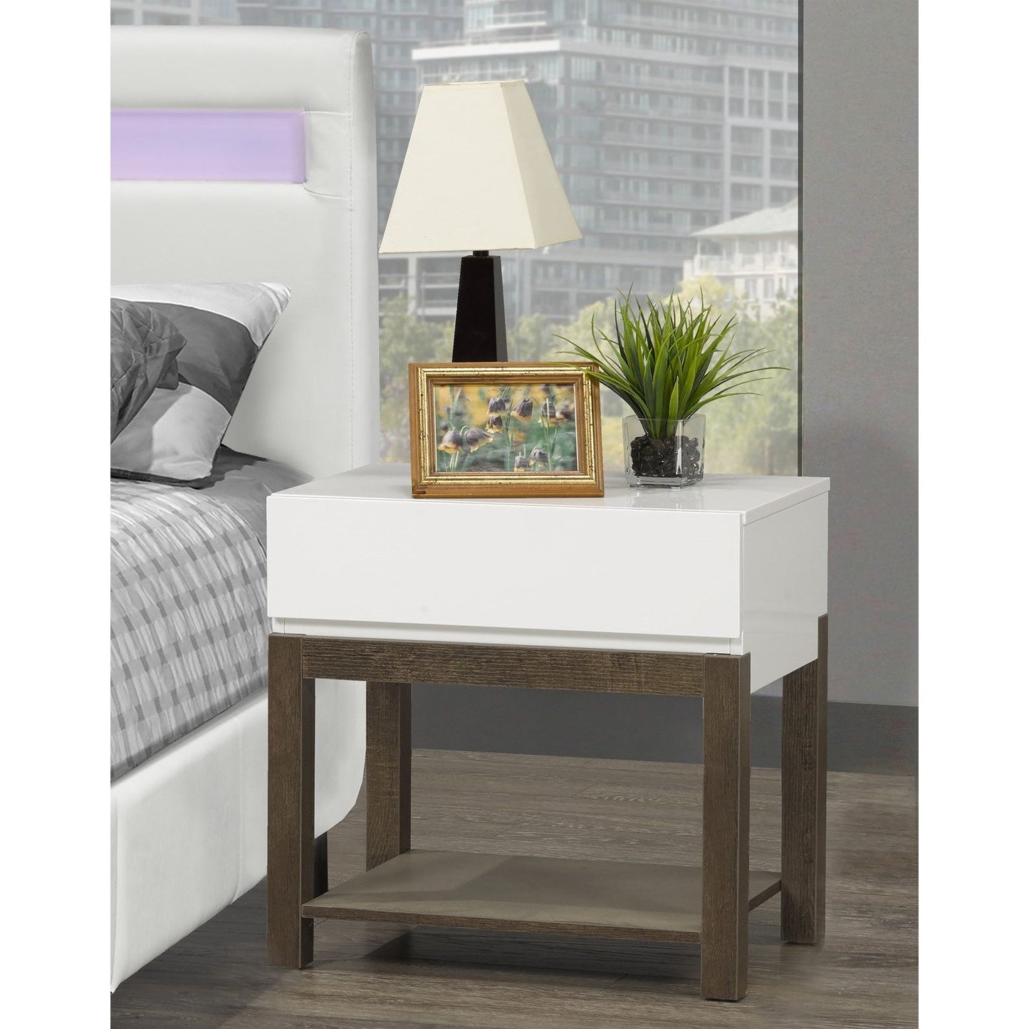 Juanita Night Stand, White/Walnut Oak