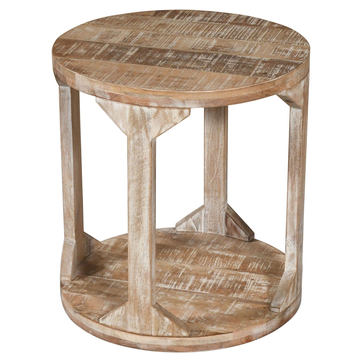 Avni Round Accent Table in Distressed Natural