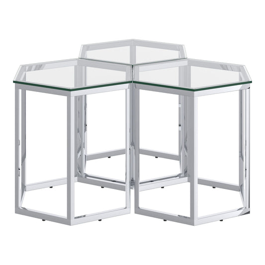 Fleur 3pc Accent Table Set in Silver