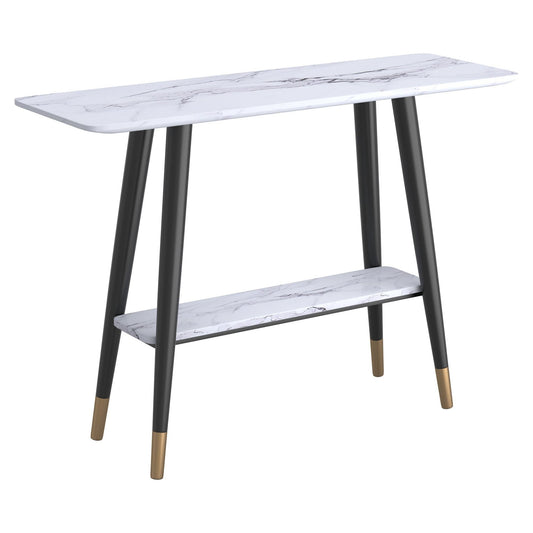 Emery 2-Tier Console Table in White Faux Marble