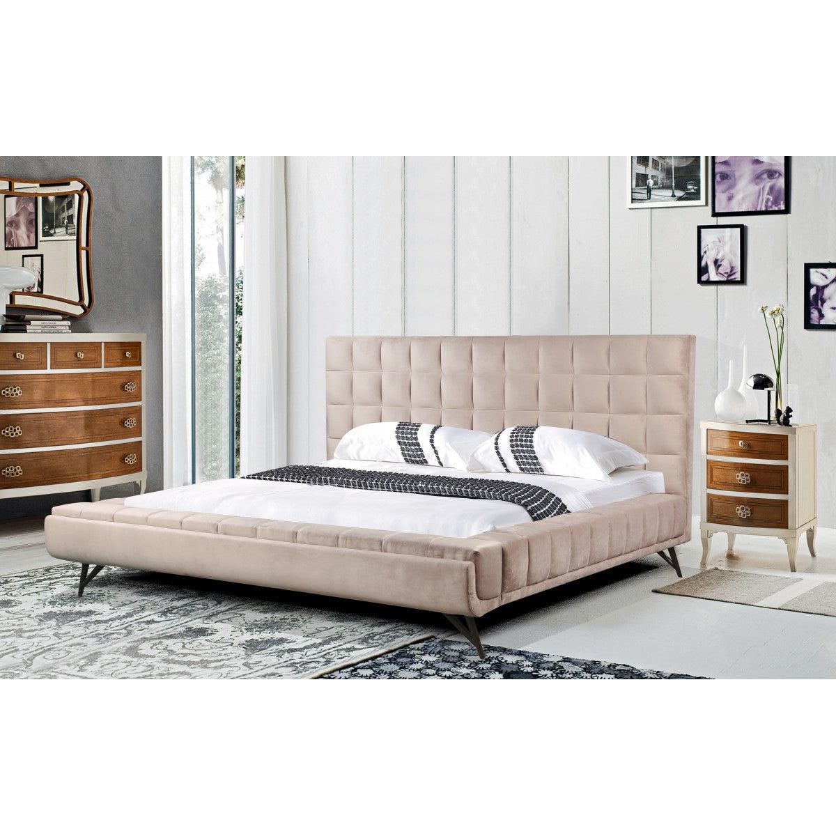 Rollo Platform Bed, Beige - Queen