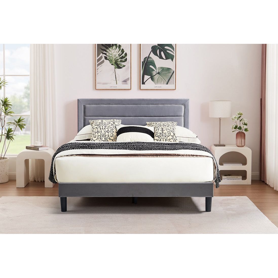 Amber Platform Bed - Grey Velvet