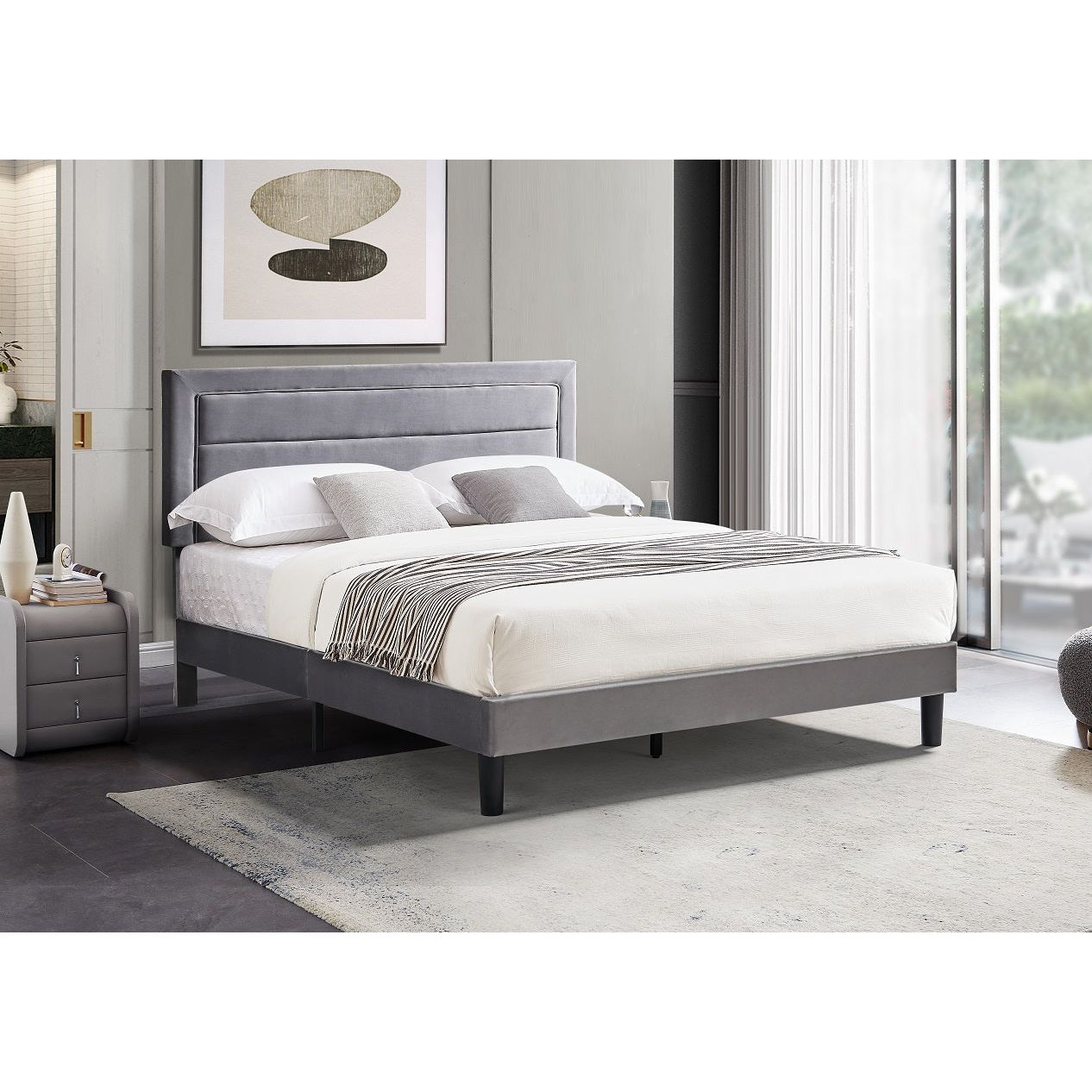 Amber Platform Bed - Grey Velvet