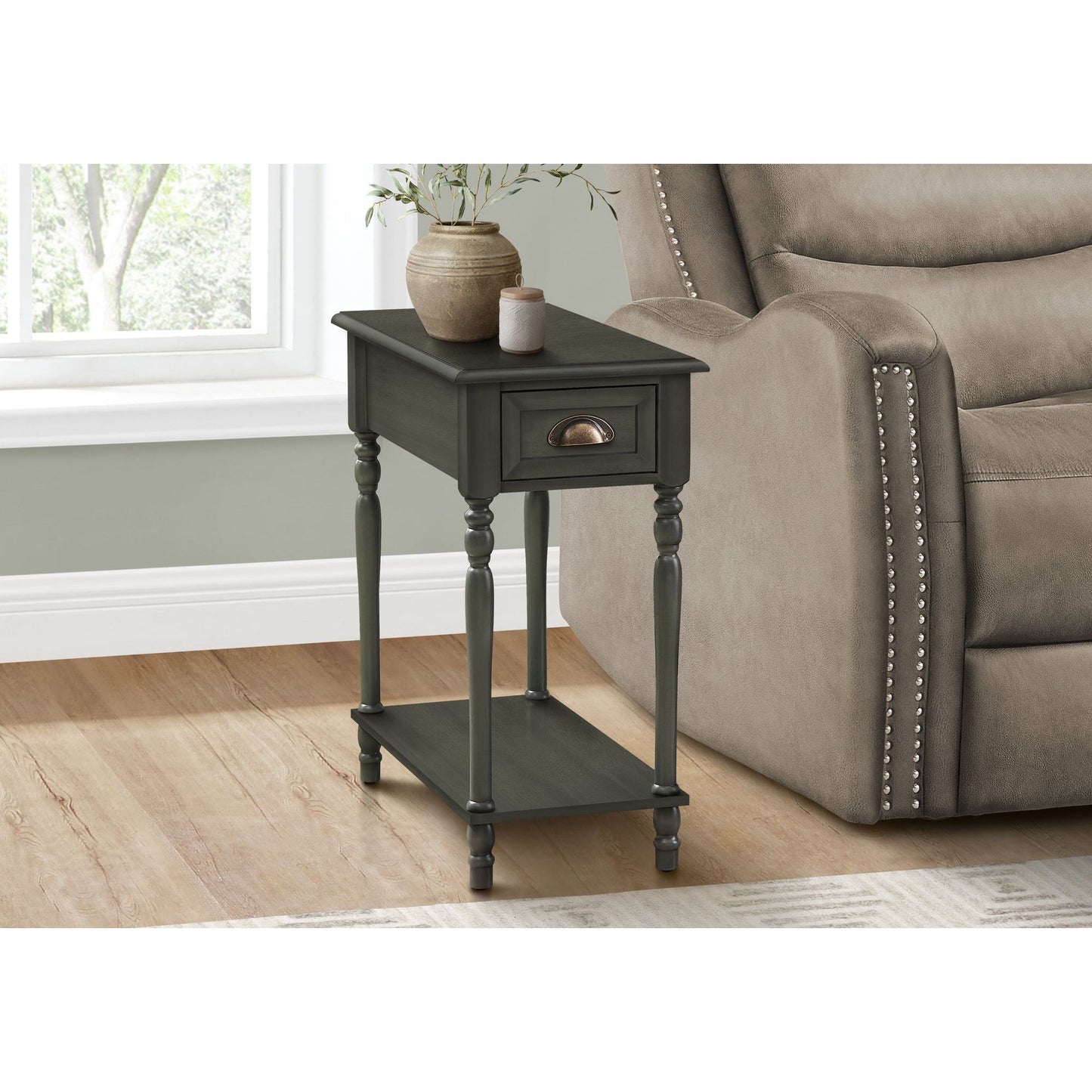 Accent Table - 24"H / Dark Green Veneer End Table