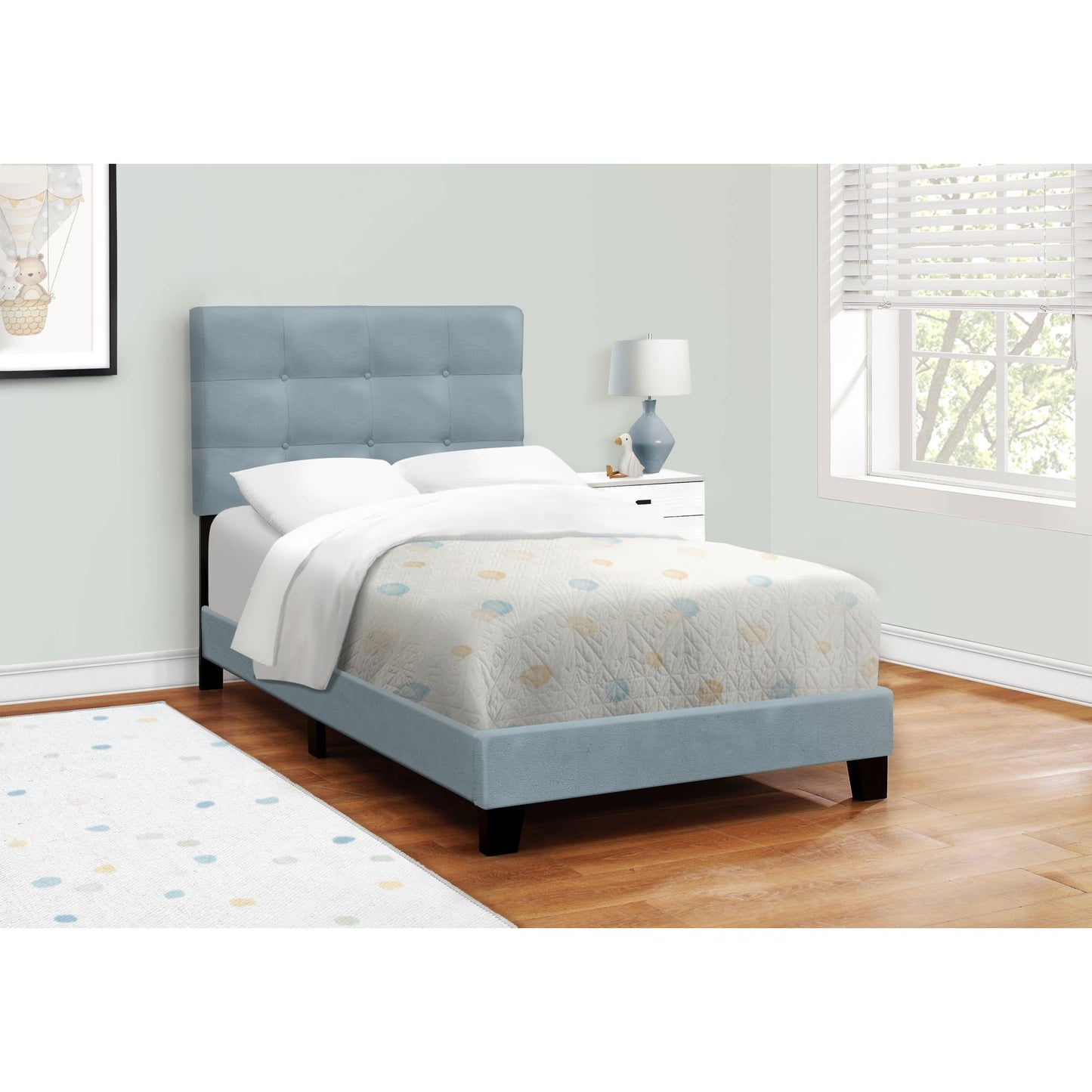 Bed - Twin Size / Steel Blue Velvet