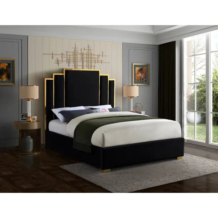 Steeple Platform Bed - Black Velvet