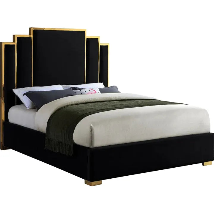 Steeple Platform Bed - Black Velvet