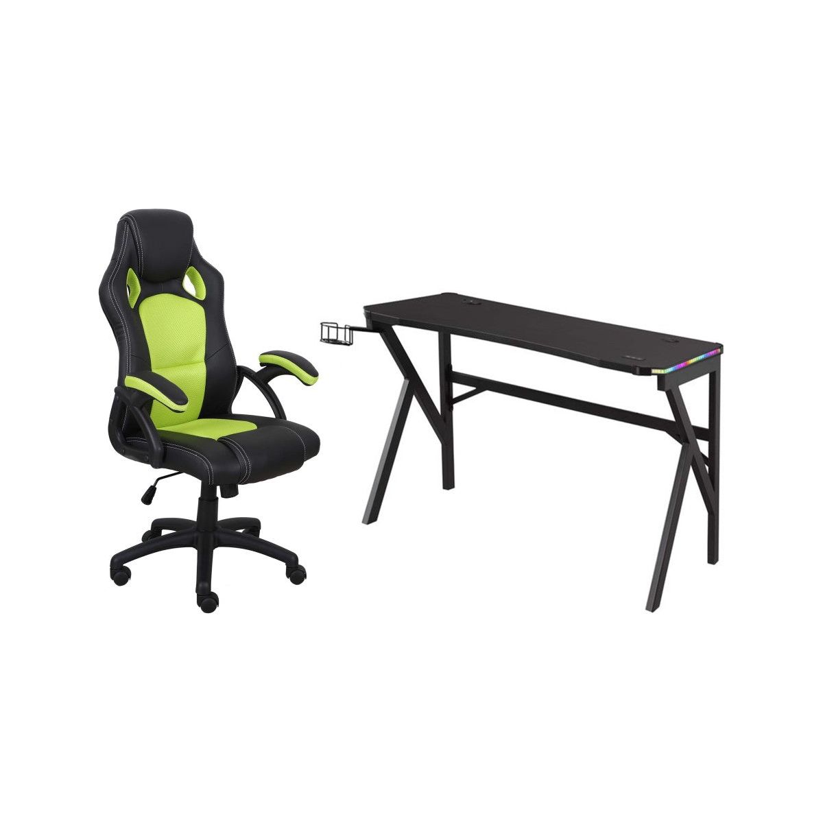 Riu Gaming Desk & Chair Set, Green/Black